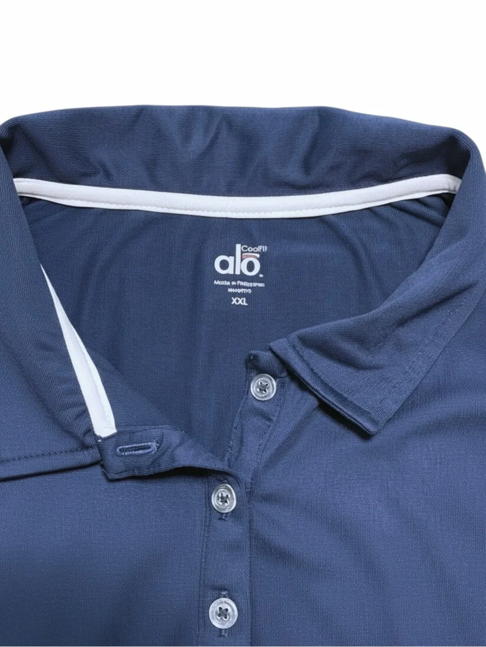 ALO Sport CoolFit Performance Polo Navy Blue White Short Sleeve Size XXL